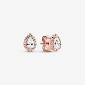 PANDORA rose gold plated Teardrop Halo Stud Earrings
